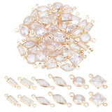 60Pcs 6 Style Brass Micro Pave Clear Cubic Zirconia Link Connectors, Horse Eye & Squar & Trapezoid & Round & Oval, Light Gold, 11~14x3.5~6.5x1.5~3mm, Hole: 0.9~1mm, 10pcs/style