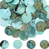 150Pcs Natural Akoya Shell Dyed Pendants, Mother of Pearl Shell Flat Round Charms, Pale Turquoise, 15~15.5x1.5~2mm, Hole: 1.4mm