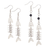 2 Pairs 2 Style Alloy Fishbone Long Dangle Eararings for Women, Platinum, 72~88mm, Pin: 0.8mm, 1 Pair/style