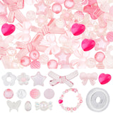 DIY Cute Beaded Stretch Bracelet Making Kit, Including Flower & Star & Bowknot & Heart & Butterfly & Candy Acrylic Beads, Elastic Thread, Pink, 20x34x5.5mm, Hole: 1.8mm, Beads: 150Pcs/bag