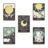 5Pcs 5 Style Fashion Tarot Card Enamel Pins, Golden Alloy Sun & Star & Moon & Skull Brooches for Backpack Clothes, Mixed Color, 30.5x21x10mm, Pin: 1mm, 1Pc/style