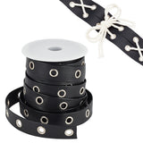 Flat Imitation Leather Cords, with Silver Plated Iron Eyelets, Garment Accessories, Black, 19x0.8~2mm, 10 yards/set