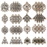 80Pcs 8 Style Tibetan Style Links Connectors, Flower & Flat Round & Rhombus & Triangle, Antique Bronze, 10pcs/style