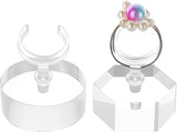 2Pcs 2 Style Transparent Acrylic Ring Display Rack, Mixed Shape, Clear, 3.4~3.5x2.9~3.1x3.9~4cm, 2~2.2cm in diameter, 1pc/style