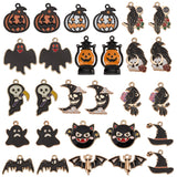 28Pcs 14 Style Alloy Enamel Pendants, Moon with Skull & Witch Hat with Skull & Pumpkin, Mixed Color, 14.5~30x16~29x1~4mm, Hole: 1.5~2mm, 2pcs/style