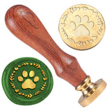 Wax Seal Stamp Set, Golden Tone Sealing Wax Stamp Solid Brass Head, with Retro Wood Handle, for Envelopes Invitations, Gift Card, Paw Print, 83x22mm, Stamps: 25x14.5mm