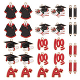 28Pcs 7 Style Graduation Theme Alloy Enamel Pendants, Pen & Letter A & Doctorial Hat, Light Gold, Mixed Color, 23~32.5x6.5~29x1~2mm, Hole: 1.5~2.5mm, 4pcs/style