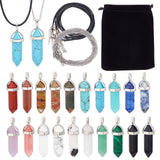 40Pcs DIY Gemstone Pendant Necklaces Making Kits, Including Bullet Pendants, Waxed Cotton Cord Necklace Making, 304 Stainless Steel Women Chain Necklaces, Pendants: 36~45x12mm, Hole: 3x5mm, 20 colors