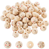 Wood Beads, Large Hole Beads, Round with Smile Face, PapayaWhip, 19~20x17.5~18mm, Hole: 4.5mm, about 100pcs/bag