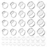 DIY Finger Rings Making Kits, with Adjustable 304 Stainless Steel Finger Rings Components, Transparent Glass Cabochons and Box Container, Flat Round, Stainless Steel Color, 8.2x8.2x2.7cm, 40pcs/box