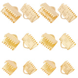 60Pcs 3 Size Long-Lasting Plated Brass Ribbon Ends, Rectangle, Golden, 7x6~10mm, Hole: 1x2.5mm, 20Pcs/size