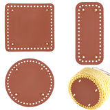 3Pcs 3 Style PU Leather Knitting Crochet Bags Nail Bottom Shaper Pad, with Alloy Nail, for Bag Bottom Accessories, Flat Round, Square, Rectangle, Saddle Brown, 15x0.36cm, Hole: 5mm, 1pc/style