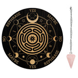 1Pc Cone/Spike/Pendulum Natural Rose Quartz Stone Pendants, 1Pc 304 Stainless Steel Cable Chain Necklaces, 1Pc PVC Custom Pendulum Board, Dowsing Divination Board, Moon Pattern, Board: 200x4mm