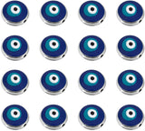 Alloy Beads, with Enamel, Flat Round with Evil Eye, Platinum, Blue, 10x6mm, Hole: 1.2mm, 40~50pcs/box