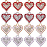 40Pcs 4 Style Alloy Enamel Pendants, with Crystal Rhinestone, Heart Charm, Mixed Color, 15x13.5x2mm, Hole: 2mm, 10pcs/style