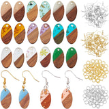 DIY Dangle Earring Making Kits, Including 22Pcs 11 Colors Resin & Walnut Wood Pendants, 44Pcs 2 Colors Brass Earring Hooks and 44Pcs 2 Colors Jump Rings, Mixed Color, Pendants: 20x11x3mm, Hole: 2mm, 2pcs/color