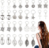 Hair Braid Rings Set, Hair Jewelry Rings, Include Alloy Pendants & Jump Rings, for Hair Styling, Leaf & Star & Butterfly, Antique Silver, 2.3~4.1cm, 28pcs/box