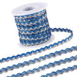 1Pc Sparkle Wavy Polyester Ribbons, with 1Pc Plastic Empty Spools, Blue, 1/4 inch(5mm), about 16.40~18.59 Yards(15~17m)/Roll