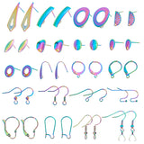 DIY Earring Making Finding Kit, Including Stainless Steel Stud & Leverback & Hoop Earring Findings & Earring Hooks, Plastic Ear Nuts, Rainbow Color, 80Pcs/box