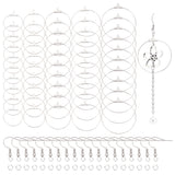 Ring 304 Stainless Steel Wire Pendants, Hoop Earring Findings, with Earring Hooks and Jump Rings, Stainless Steel Color, 21 Gauge, 25~49.5x21.5~46x0.7mm, Hole: 1mm, 150pcs/box