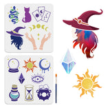 1 Set Divination PET Hollow Out Drawing Painting Stencils, with 1Pc Art Paint Brushes, for DIY Scrapbook, Photo Album, Mixed Shapes, 300x300mm