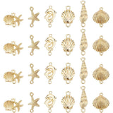 24Pcs 6 Styles Tibetan Style Alloy Connector Charms, Ocean Theme, Mix-shaped, Golden, 18~27x8~24.5x2~6mm, Hole: 1.5~2.5mm, 4pcs/style