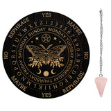 1Pc Cone/Spike/Pendulum Natural Rose Quartz Stone Pendants, 1Pc 304 Stainless Steel Cable Chain Necklaces, 1Pc PVC Custom Pendulum Board, Dowsing Divination Board, Butterfly Pattern, Board: 200x4mm
