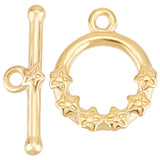 10Pcs Eco-friendly Brass Toggle Clasps, Cadmium Free & Lead Free, Long-Lasting Plated, Ring with Flower, Real 24K Gold Plated, Ring: 13x11x2mm, Bar: 4.5x16x1.5mm, Hole: 1.2mm