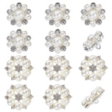 12Pcs 2 Style Alloy Rhinestone Shank Buttons, with ABS Plastic Imitation Pearl, Flower, 1-Hole, Silver, 21~27.5x20~24.5x11.5~13.5mm, Hole: 2.5~3mm, 6pcs/style