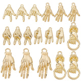 36Pcs 6 Style Rack Plating Alloy Pendants, Cadmium Free & Lead Free, Palm & Gesture & Hand, Light Gold, 6pcs/style