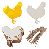 Animal Theme Unfinished Blank Wooden Pendants Set for Painting Arts, Pyrography, Home Decor, with Jute Cord, Rooster, 10.1x9x0.2cm, Hole: 4mm, 20pcs