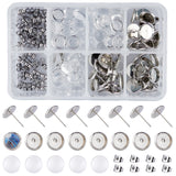 DIY Earring Making  Kits, with Transparent Clear Glass Cabochons, Brass Stud Earring Settings and 304 Stainless Steel Ear Nuts, Stainless Steel Color, 180pcs/box