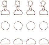 Iron Key Clasp Sets, with Swivel Lobster Claw Clasps, Split Key Rings and Iron D Ring Buckles Keychain Findings, Platinum, clasp: 38x24x6mm, ring: 25x2mm, D Ring: 28.5x17x1.7mm