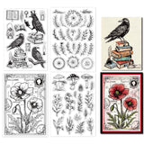 4 Sheets 4 Styles PVC Plastic Stamps, for DIY Scrapbooking, Photo Album Decorative, Cards Making, Stamp Sheets, Floral Pattern, 16x11x0.3cm, 1 sheet/style