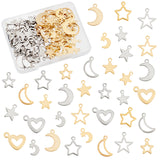 108Pcs 18 Style 201 Stainless Steel & 304 Stainless Steel Pendants, Star & Heart & Moon, Golden & Stainless Steel Color, 6pcs/style