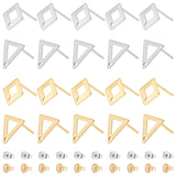 40Pcs 4 Style 201 Stainless Steel Stud Earring Findings with Hole, 304 Stainless Steel Pins and Ear Nuts, Oval & Rhombus, Golden & Stainless Steel Color, 9.5~10x9~9.5mm, Hole: 1mm, Pin: 0.8mm, 10Pcs/style
