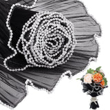 Polyester Flower Bouquet Wrapping Mesh Paper, with ABS Plastic Imitation Pearl Edge, Bouquet Packaging Paper Wrinkled Wavy Net Yarn, for Valentine's Day, Wedding, Birthday Decoration, Black, 4000x150mm