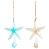 Glass Pendant Decoration, with Jute Rope, Starfish, Mixed Color, 330mm, 2pcs/set