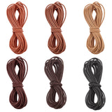 30 Yards 6 Colors Cowhide Leather Cord, Round, Mixed Color, 2mm, 5 yards/color