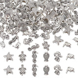 120Pcs 6 Style Tibetan Style Alloy Beads, Mermaid & Starfish & Dolphin, Antique Silver & Platinum, 6.5~20.5x9~12.5x3.5~6mm, Hole: 1~4.5mm, 20pcs/style