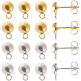 40Pcs 2 Colors 201 Stainless Steel Dome/Half Round Stud Earring Findings, with Horizontal Loop and 304 Stainless Steel Pins, Golden & Stainless Steel Color, 9x6mm, Hole: 1.5mm, Pin: 0.8mm, 20Pcs/color
