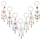 14Pcs 7 Colors Woven Net/Web with Wing Tibetan Style Alloy Keychain, with Gemstone Chip and 304 Stainless Steel Keychain Clasp, 11cm, 2pcs/color