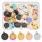 40Pcs 5 Colors 304 Stainless Steel Charms, with Jump Rings, Blank Stamping Tag, Flat Round, Mixed Color, 10x1mm, Hole: 3.5mm, 8pcs/color