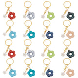 8Pcs 8 Color Flower Acrylic & Alloy Enamel Charm Keychains, with Golden Iron Findings, for Keychain Car Key Bag Pendant Decoration, Mixed Color, 7cm