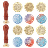 6Pcs 6 Style Wax Seal Brass Stamp Head, with 2Pcs Pear Wood Handle, for Wax Seal Stamp, Flower Pattern, Stamp Head: 25x14.5mm, 1pc/style