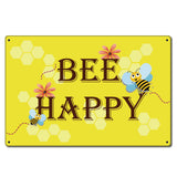 Vintage Metal Tin Sign, Wall Decor for Bars, Restaurants, Cafes Pubs, Bee Happy Pattern, 30x20cm