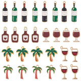 42Pcs 7 Styles Alloy Enamel Pendants, Wine Glass & Bottle & Coconut Tree, Mixed Color, 17~31x8~15x1~2.5mm, Hole: 1~1.6mm, 6pcs/style