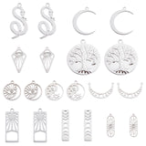 DIY Jewelry Making Finding Kits, Including Stainless Steel Pendant and Links, Moon & Sun & Snake & Tree of Life, Stainless Steel Color, 20Pcs/box