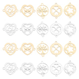 201 Stainless Steel Links Connectors, Laser Cut Links, Mixed Shapes, Golden & Stainless Steel Color, 20pcs/box