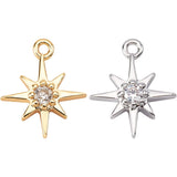 16Pcs 2 Colors Brass Cubic Zirconia Charms, Star, Mixed Color, 10.5x8.5x2mm, Hole: 1mm, 8pcs/color